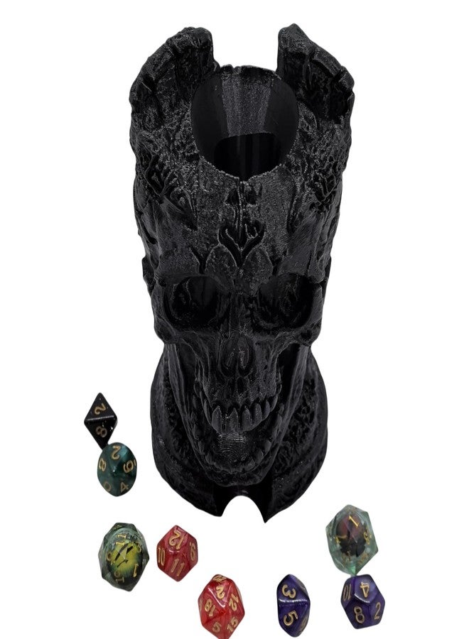 XJPONGC Dark Skull Dice Tower Dungeons and Dragons RPG abletop Roleplaying Game Jail D&D (Random 7PCS D20 Dice Set Included) Black - Image 3